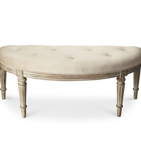 Classic Ivory and Golden White Wash Crescent Shaped Bench