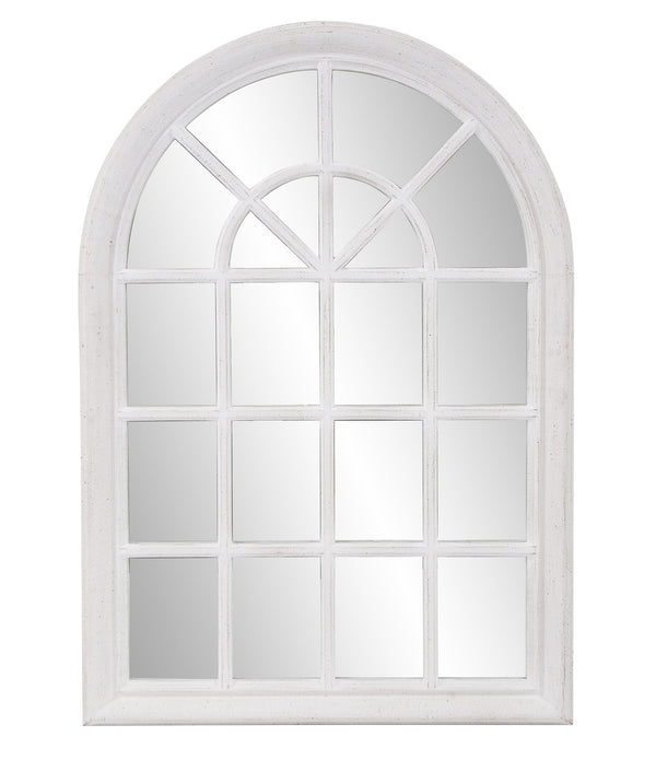 White Washed Mirror with Arched Panel Window Design