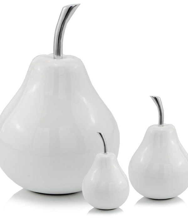 White Coated Mini Pear Shaped Aluminum Accent Home Decor