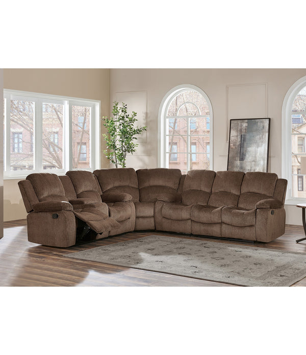 Hig end reclining Sectional Sofa with cup holder in Chenille Brown Fabric