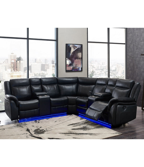 Power reclining Sectional Sofa in Black Leather Air