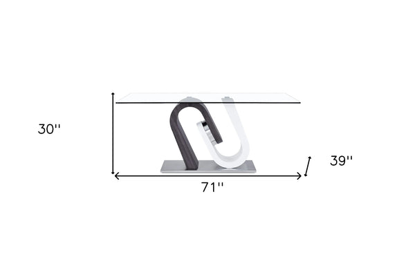 White and Grey tone Geometrical base with Rectangular Glass top Dining Table