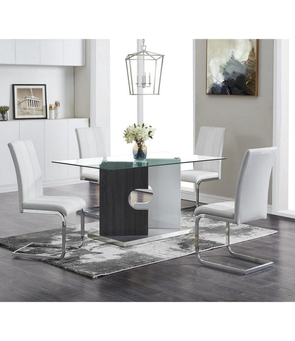 Contemporary Puzzle Gray and White Double Base Glass Dining Table