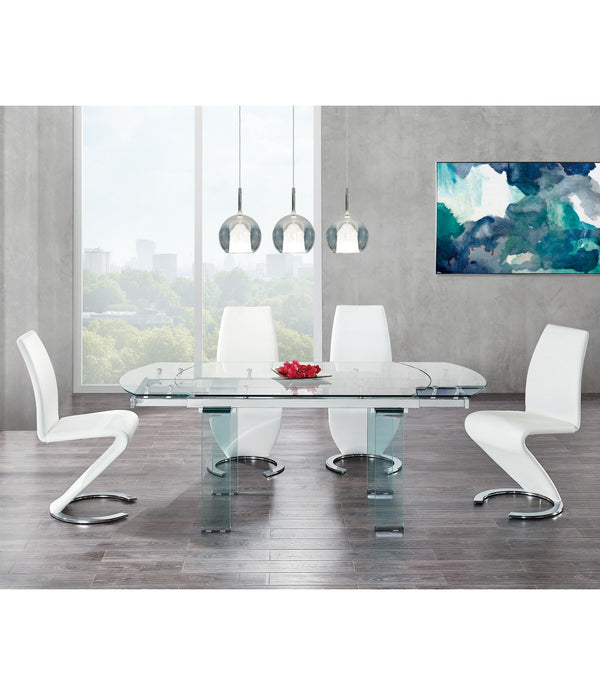 Clear Glass Leg Dining Table with Chrome Support for Glass Top