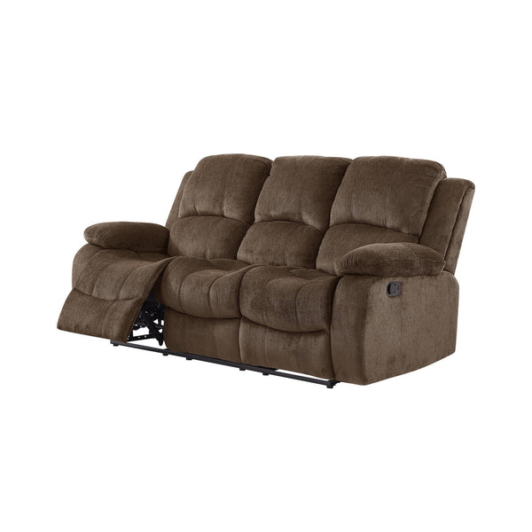 Coffee Brown Chenille Fabric Reclining Sofa With Drop Down Table