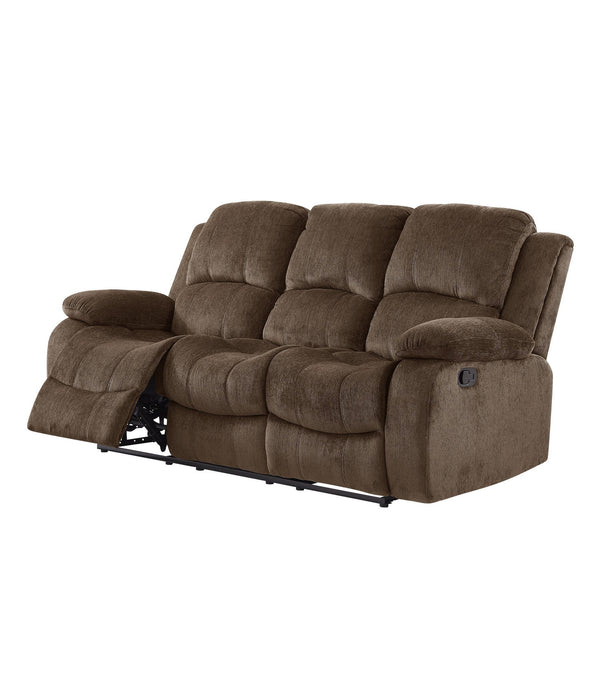 Coffee Brown Chenille Fabric Reclining Sofa With Drop Down Table