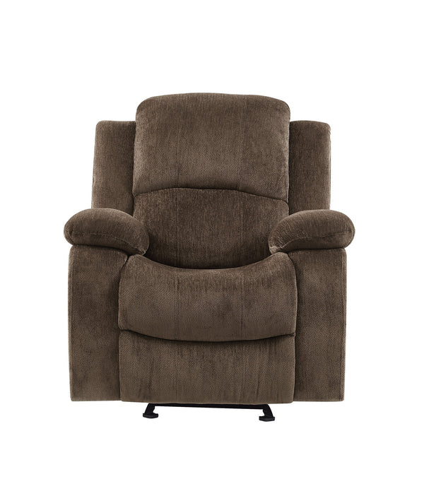 Coffee Brown Chenille Fabric Glider Recliner with Extra Plush Arms and Seating