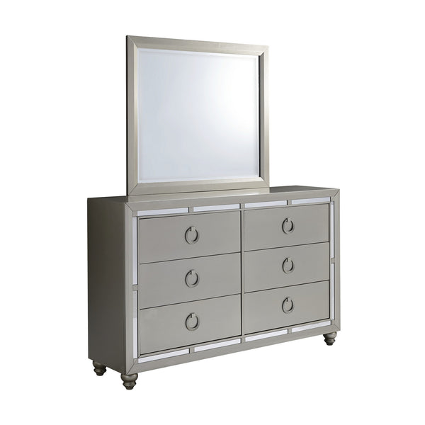 Silver Champagne Tone Dresser with Mirror Trim Accent  6 Drawers