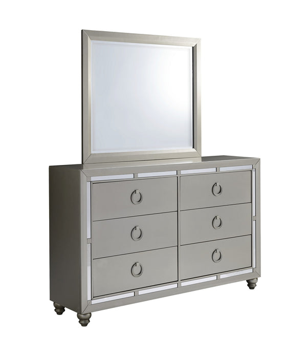 Silver Champagne Tone Dresser with Mirror Trim Accent  6 Drawers