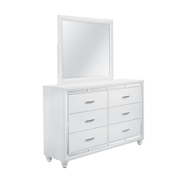 White Dresser with Mirror Trim Accent  6 Drawers