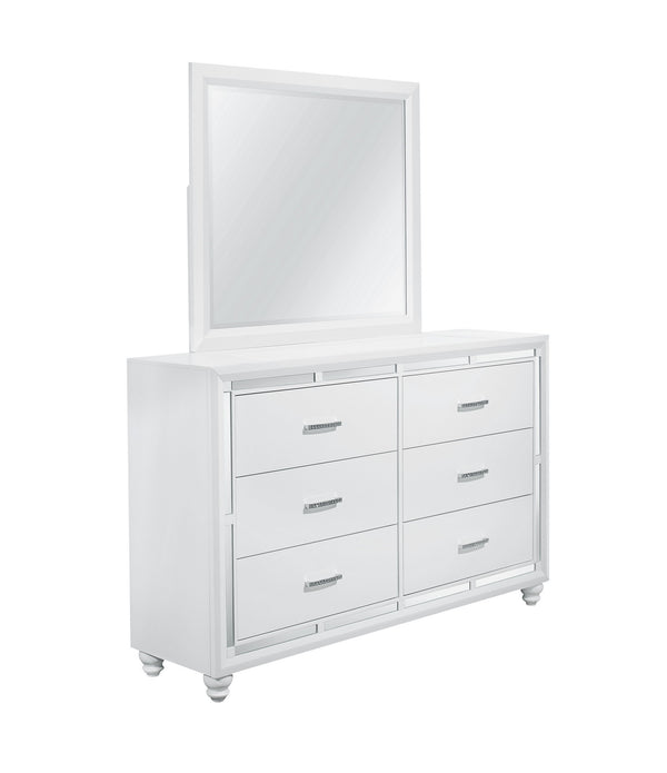 White Dresser with Mirror Trim Accent  6 Drawers