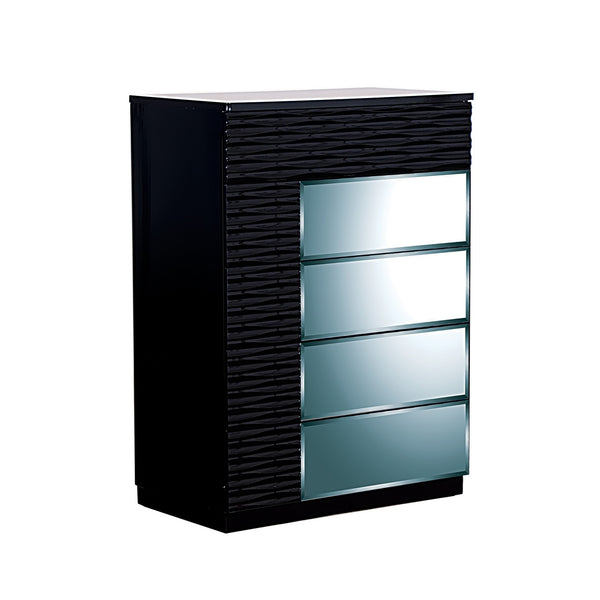 Modern Black Chest with Geometric Designed Panels  5 Drawers