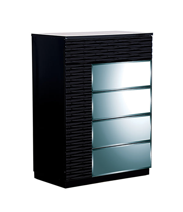 Modern Black Chest with Geometric Designed Panels  5 Drawers