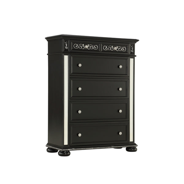 Black Jewel Heirloom Appearance Chest with Intricate Carvings  Mirrored Accents  9 Drawer