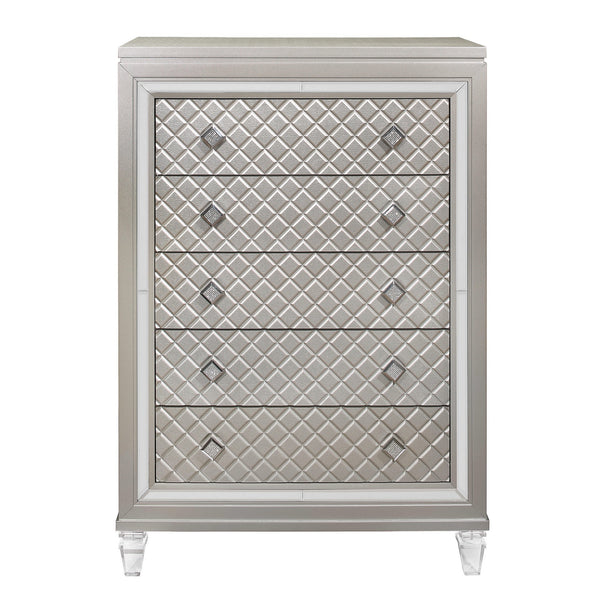 Champagne Toned Chest with Tapered Acrylic Legs and 5 Drawers