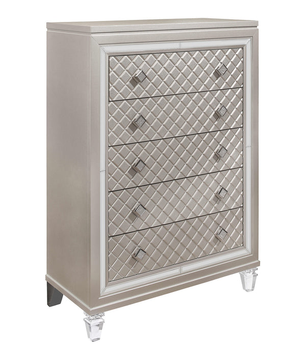 Champagne Toned Chest with Tapered Acrylic Legs and 5 Drawers