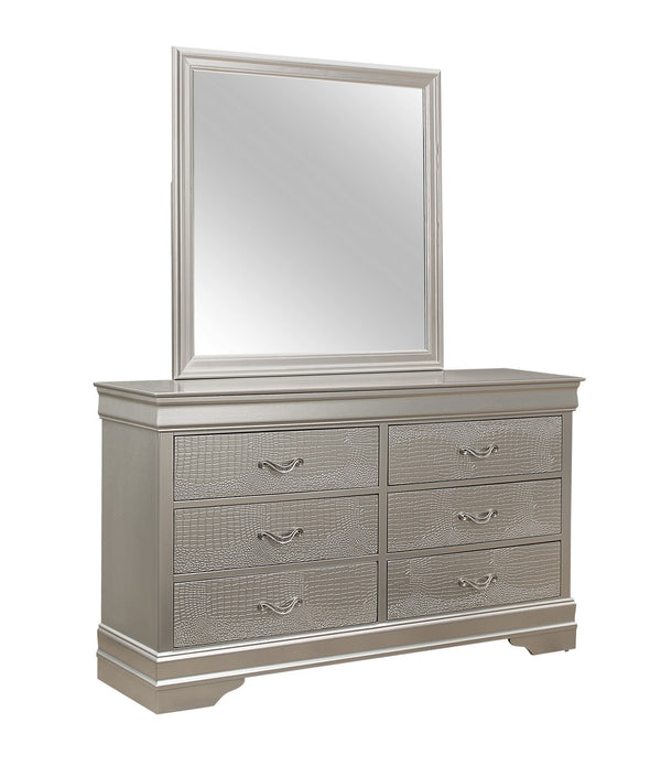 Silver Tone Dresser with 6 Spacious Interior Drawers