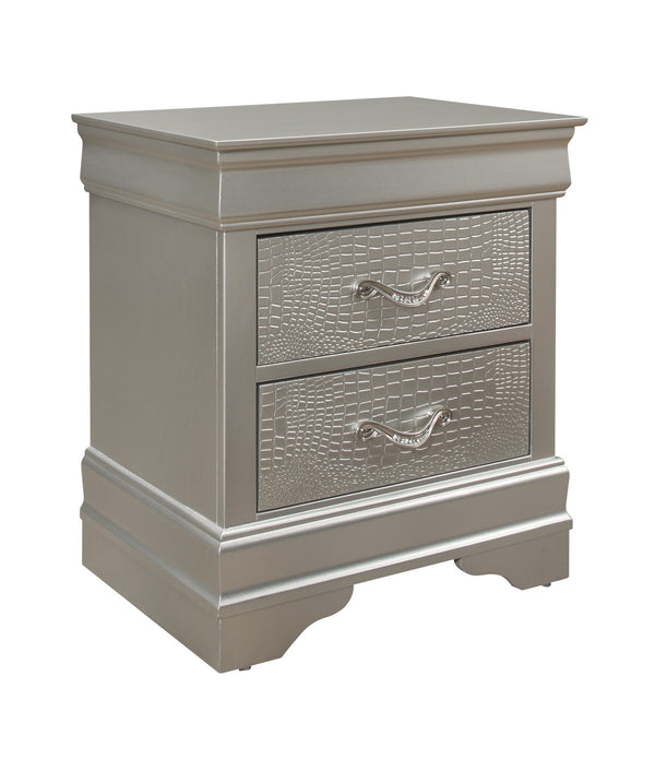 Silver Tone Nightstand with 2 Spacious Interior Drawers