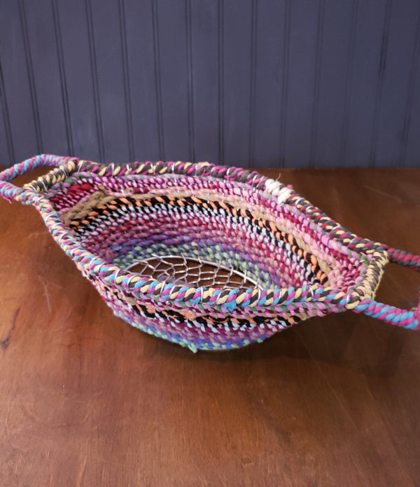 Colorful Braided Jute Centerpiece Basket with Handles