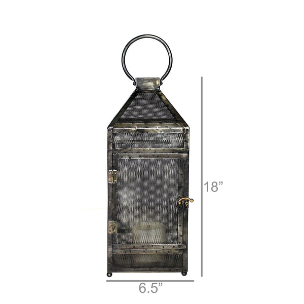 Rustic Industrial Gray Mesh and Metal Lantern