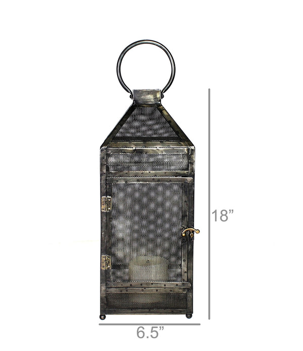 Rustic Industrial Gray Mesh and Metal Lantern