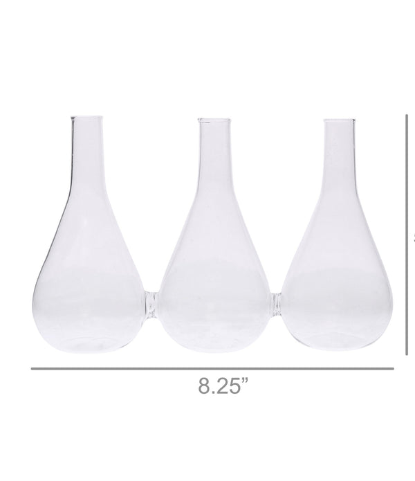 Trio Set of Three Joined Glass Posy Vases