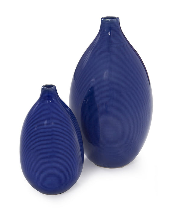 Set of 2 Deep Indigo Blue Ceramic Bulb Vases