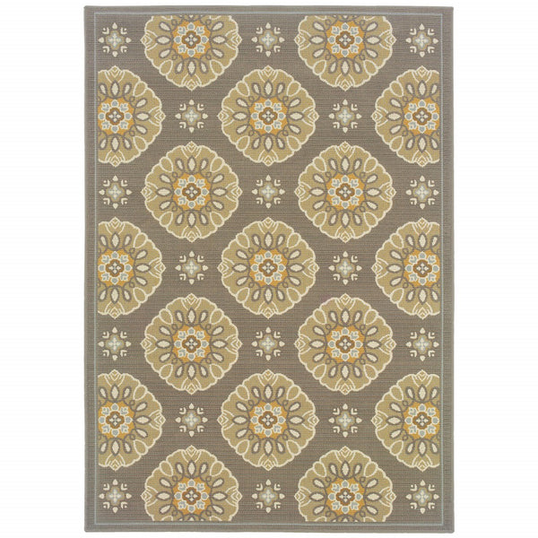 3' x 5' Grey Gold Floral Medallion Discs Indoor Outdoor Area Rug