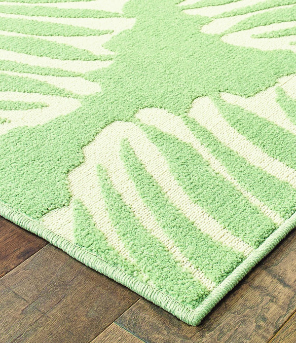 8' Tropical Light Green Ivory Palms Indoor Outdoor Runner Rug