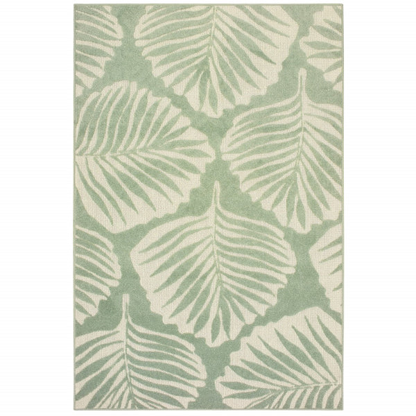 5' x 8' Tropical Light Green Ivory Palms Indoor Outdoor Rug