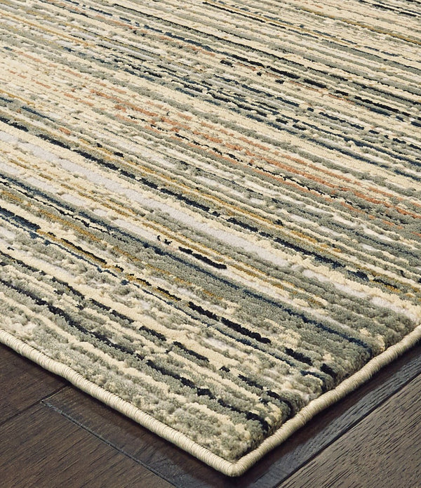 5' x 8' Ivory Sage Abtract Lines Indoor Area Rug