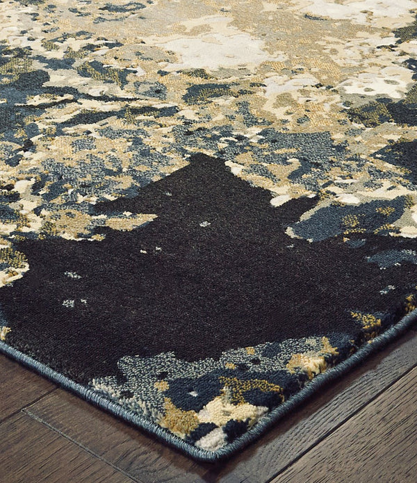 6' x 9' Ivory Navy Abstract Marble Indoor Area Rug