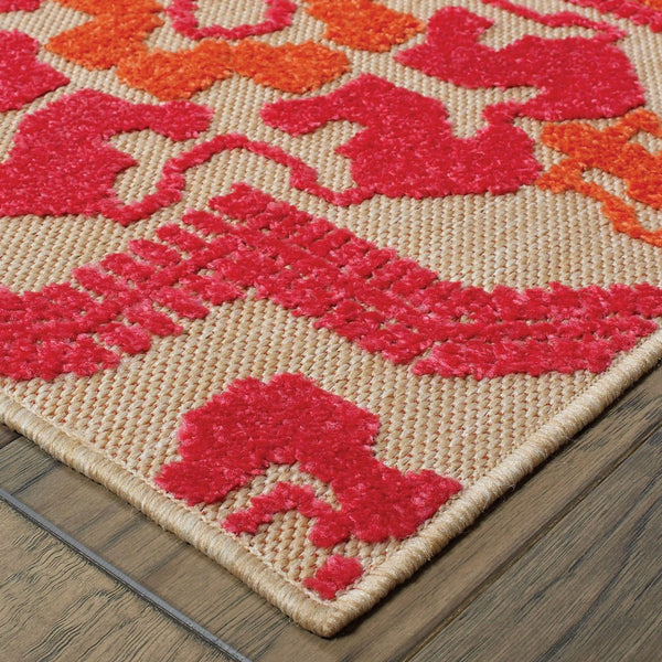 8' Pink and Orange Medallion Indoor Outdoor Runner Rug