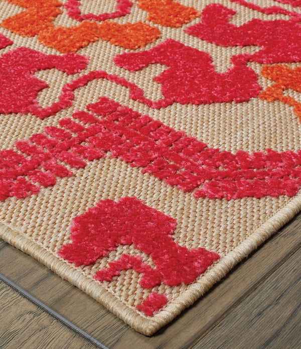 8' Pink and Orange Medallion Indoor Outdoor Runner Rug