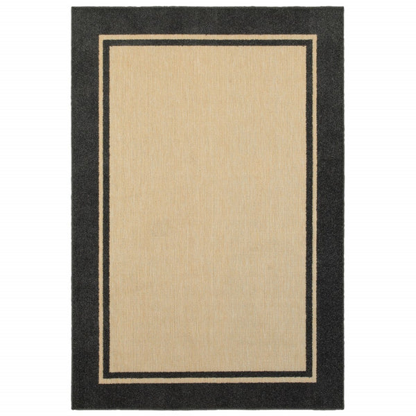 6' x 9' Sand and Black Border Indoor Outdoor Area Rug