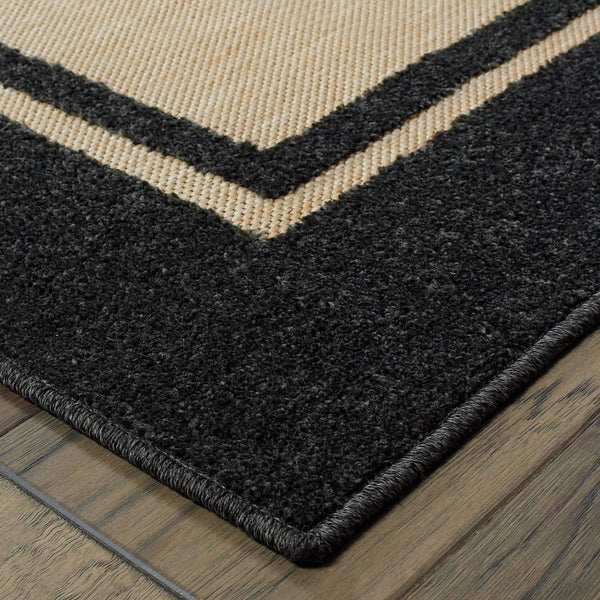 9' x 12' Sand and Black Border Indoor Outdoor Area Rug