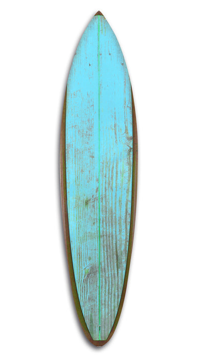 Distressed and Rustic Aqua Surfboard Wood Panel Wall Art