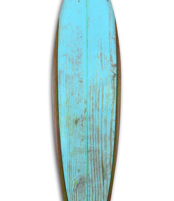 Distressed and Rustic Aqua Surfboard Wood Panel Wall Art