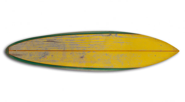 Distressed and Rustic Yellow Surfboard Wood Panel Wall Art