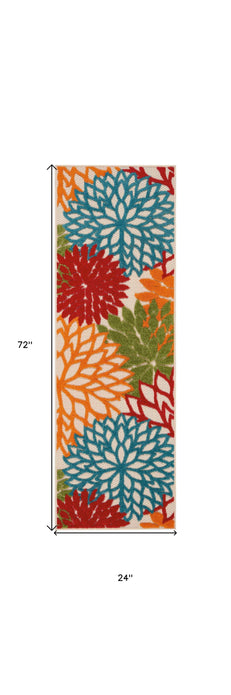 2’ x 6’ Green Floral Indoor Outdoor Runner Rug