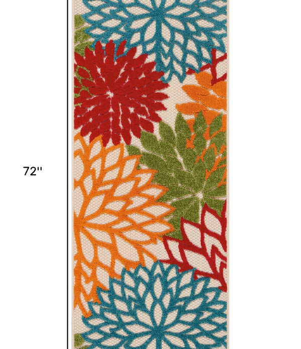 2’ x 6’ Green Floral Indoor Outdoor Runner Rug