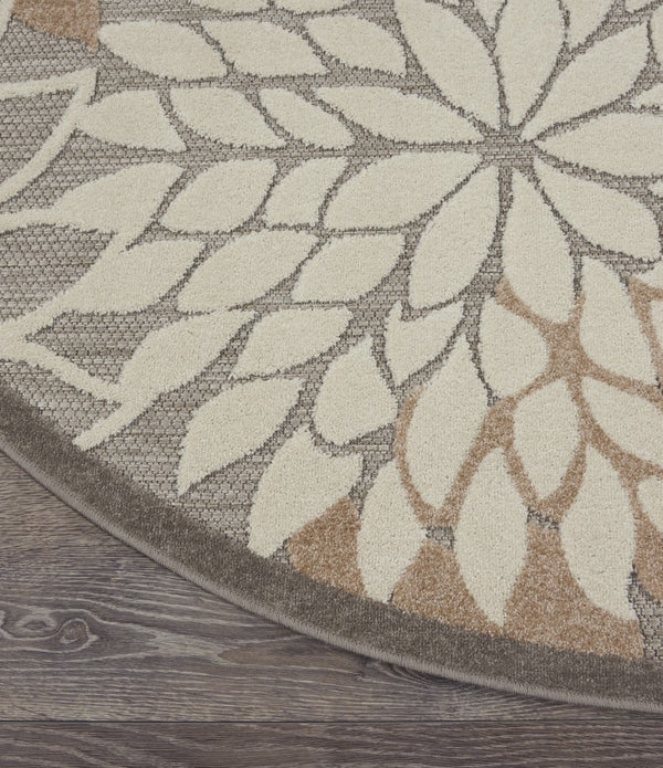 5’ Round Natural and Gray Indoor Outdoor Area Rug