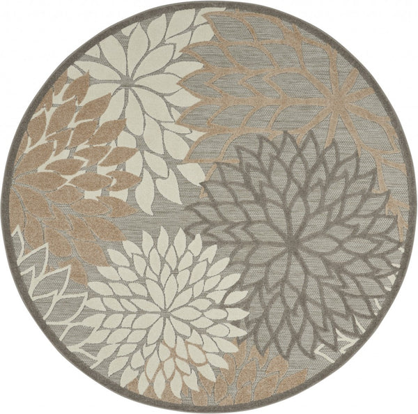 8’ Round Natural and Gray Indoor Outdoor Area Rug