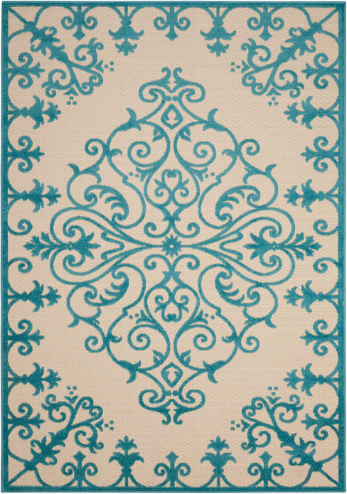 4’ x 6’ Aqua Medallion Indoor Outdoor Area Rug