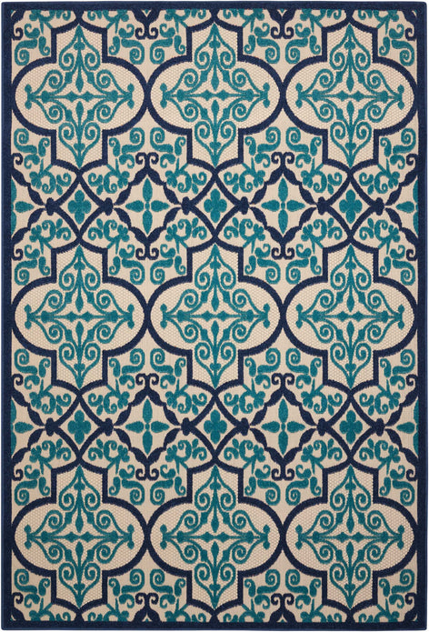 8’ x 11’ Navy and Beige Trellis Indoor Outdoor Area Rug