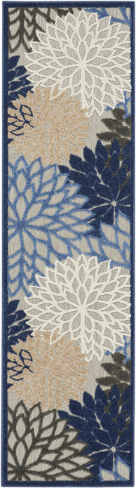 2’ x 8’ Blue Large Floral Indoor Outdoor Runner Rug