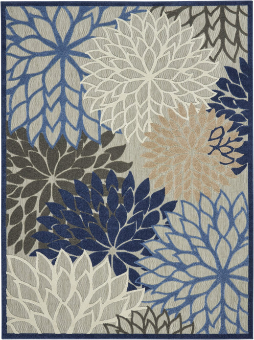 8’ x 11’ Blue Large Floral Indoor Outdoor Area Rug