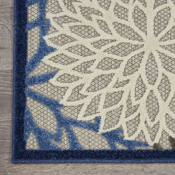 8’ x 11’ Blue Large Floral Indoor Outdoor Area Rug