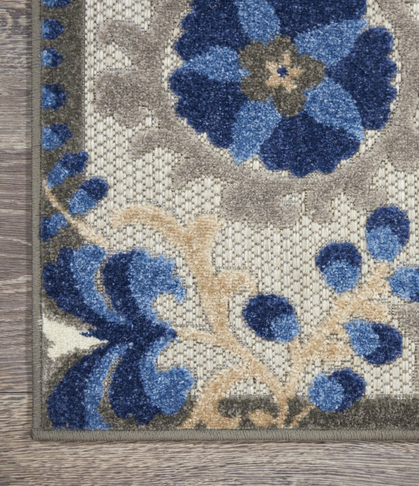 5’ x 8’ Natural and Blue Indoor Outdoor Area Rug