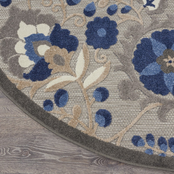 8’ Round Natural and Blue Indoor Outdoor Area Rug